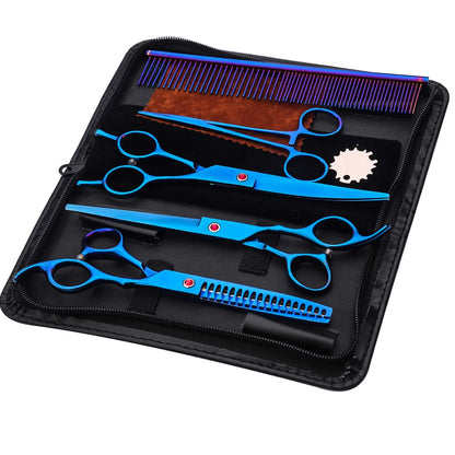 Professional Pet Grooming Scissors Set - Vibrant Iridescent Stainless Steel, Right-Handed Dog & Cat Hair Cutting Tools with Comb