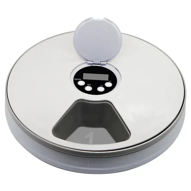 Practical 24H Automatic Pet Feeder - Round 6 Grids 6 Meals Timing Electric Dry Food Dispenser for Cats & Dogs Essential Supplies