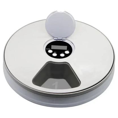 Practical 24H Automatic Pet Feeder - Round 6 Grids 6 Meals Timing Electric Dry Food Dispenser for Cats & Dogs Essential Supplies