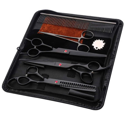 Professional Pet Grooming Scissors Set - Vibrant Iridescent Stainless Steel, Right-Handed Dog & Cat Hair Cutting Tools with Comb