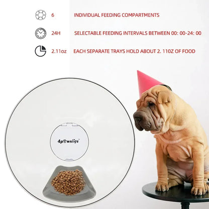 Practical 24H Automatic Pet Feeder - Round 6 Grids 6 Meals Timing Electric Dry Food Dispenser for Cats & Dogs Essential Supplies