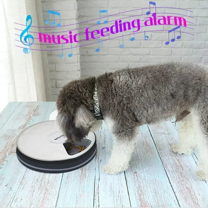 Practical 24H Automatic Pet Feeder - Round 6 Grids 6 Meals Timing Electric Dry Food Dispenser for Cats & Dogs Essential Supplies