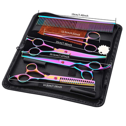 Professional Pet Grooming Scissors Set - Vibrant Iridescent Stainless Steel, Right-Handed Dog & Cat Hair Cutting Tools with Comb