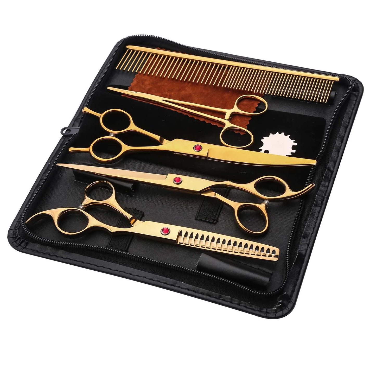 Professional Pet Grooming Scissors Set - Vibrant Iridescent Stainless Steel, Right-Handed Dog & Cat Hair Cutting Tools with Comb