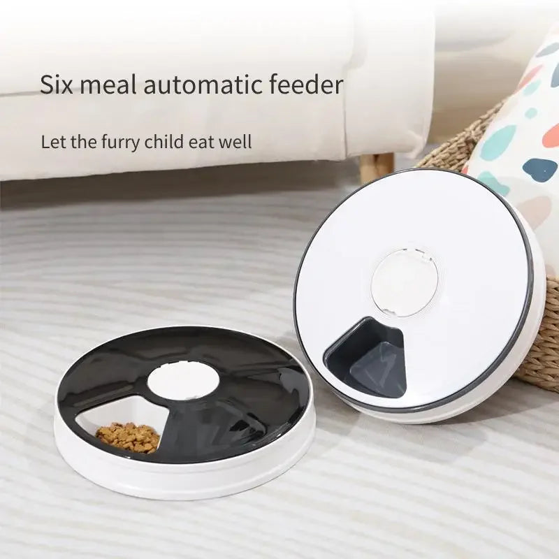 Practical 24H Automatic Pet Feeder - Round 6 Grids 6 Meals Timing Electric Dry Food Dispenser for Cats & Dogs Essential Supplies