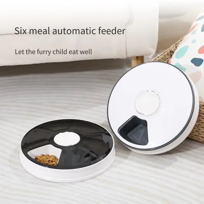 Practical 24H Automatic Pet Feeder - Round 6 Grids 6 Meals Timing Electric Dry Food Dispenser for Cats & Dogs Essential Supplies